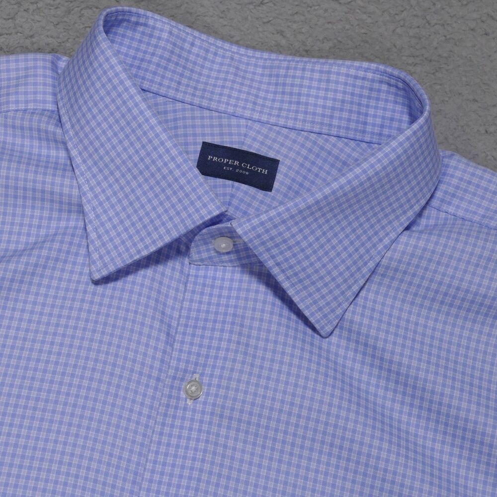 Proper Cloth Shirt Mens 20-35 Blue Plaid Button Up Long Sleeve